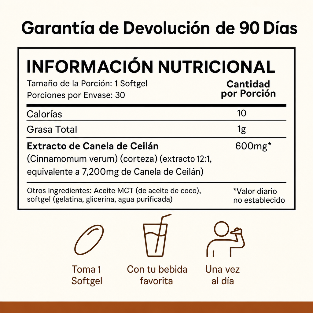 Canela de Ceilán 7,200 mg Equivalente con Aceite MCT