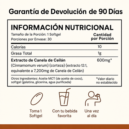 Canela de Ceilán 7,200 mg Equivalente con Aceite MCT